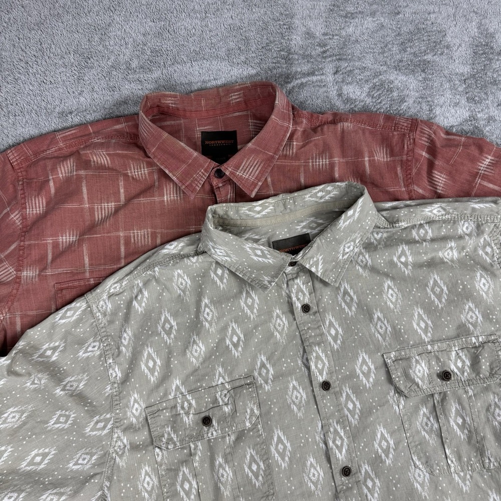Northwest Territory Lot of 2 Men 4XL Short Sleeve Shirt Aztec Southwestern Plaid